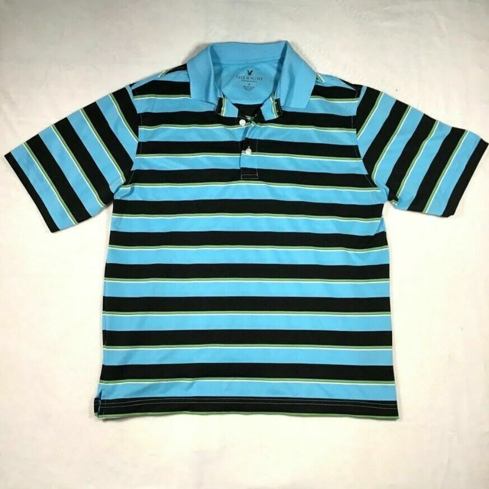 Lyle & Scott Men's Blue/Black 100%Polyester Polo ShortSleeve Casual Shirt Size S